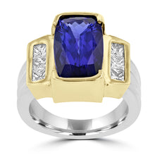 14K Yellow and White Gold Tanzanite 6.20cts and Diamond 0.75ct TDW (VS-SI1, G-H) Ring