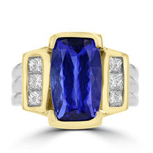 14K Yellow and White Gold Tanzanite 6.20cts and Diamond 0.75ct TDW (VS-SI1, G-H) Ring