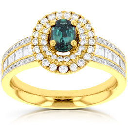 18K Yellow Gold Fine Brazilian Alexandrite and 1 1/3 ct TDW Diamond Ring (SI1- VS, G-H) by La Vita Vital