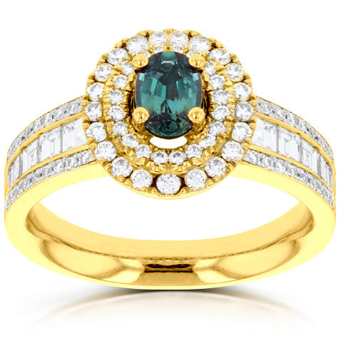 18K Yellow Gold Fine Brazilian Alexandrite and 1 1/3 ct TDW Diamond Ring (SI1- VS, G-H) by La Vita Vital