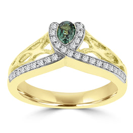 18K Yellow Gold, Fine Brazilian Alexandrite 0.20cts & Diamond 0.15cts TDW (SI1-VS, G-H) Ring by La Vita Vital