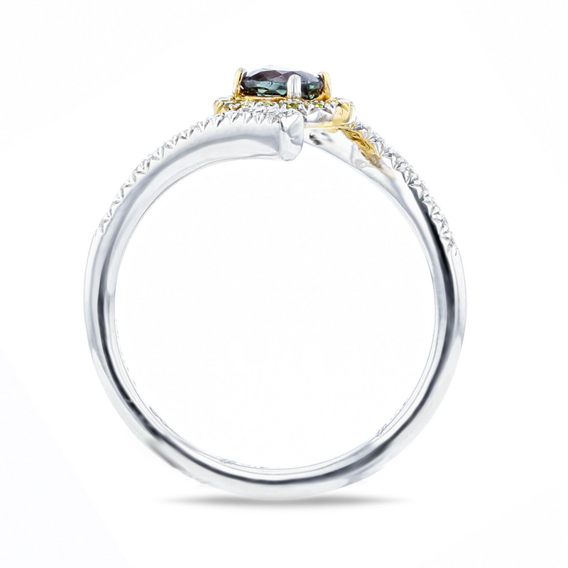 18K WG Alexandrite Ring with White & Yellow Diamonds