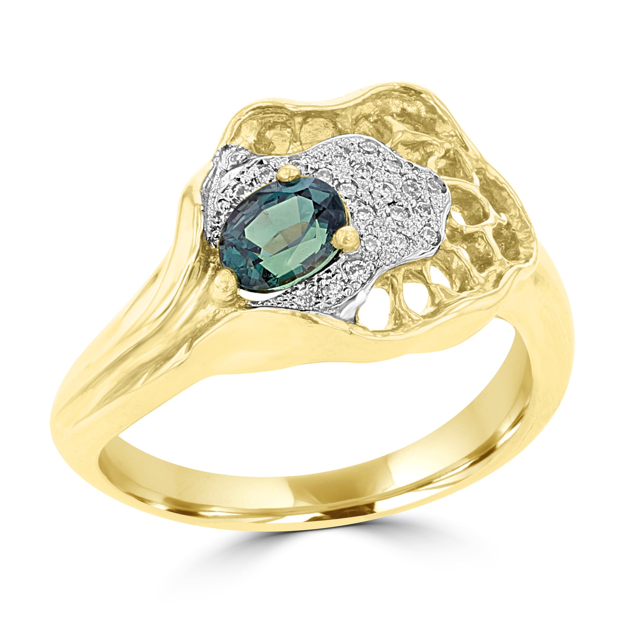 18K Yellow Gold, Brazilian Alexandrite 0.55cts & Diamond 0.12cts TDW (SI1-VS, G-H) Ring by La Vita Vital