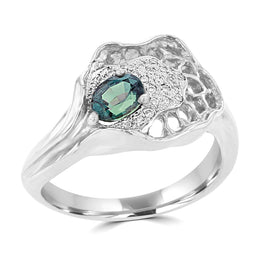 18K White Gold, Brazilian Alexandrite 0.55cts & Diamond 0.12cts TDW (SI1-VS, G-H) Ring by La Vita Vital