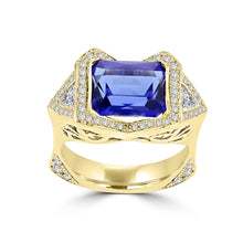 18K Yellow Gold Tanzanite 4.10cts and Diamond 0.52ct TDW (SI1-VS, G-H) Ring
