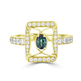 18K Yellow Gold, Fine Brazilian Alexandrite 0.26cts & Diamond 0.53cts TDW (SI1-VS, G-H) Ring by La Vita Vital