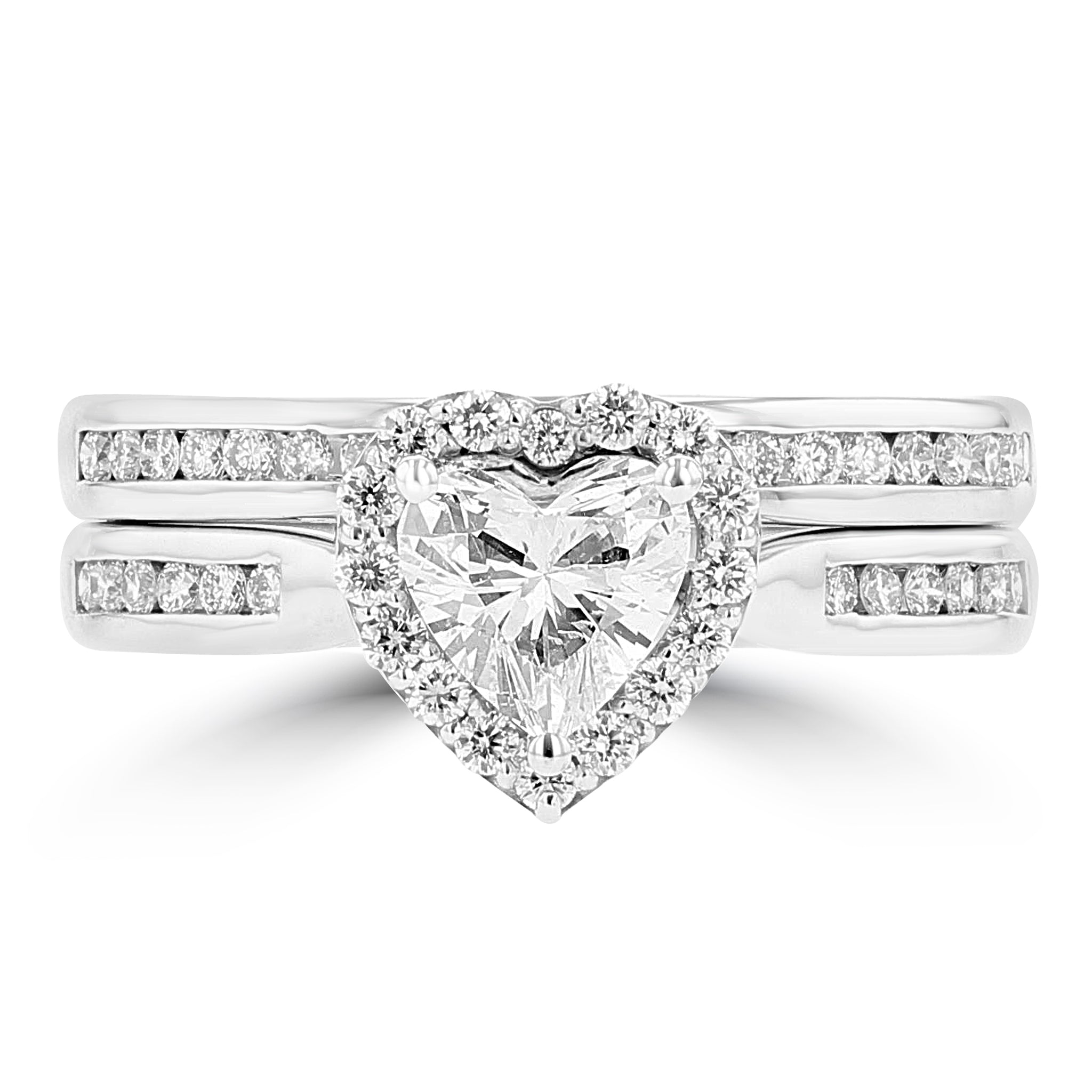 14K White Gold Diamond 1.15cts TDW Heart (SI1-VS, G-H) Bridal Set