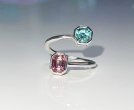 14k White Gold Two Stone Setting Tourmaline Bezel Ring