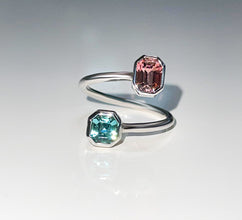 14k White Gold Two Stone Setting Tourmaline Bezel Ring