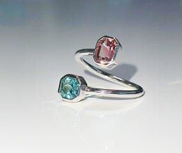 14k White Gold Two Stone Setting Tourmaline Bezel Ring