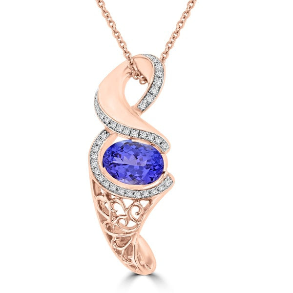 14k Rose Gold Tanzanite 2.08cts and Diamond 0.17cts TDW (SI1-VS, G-H) Pendant