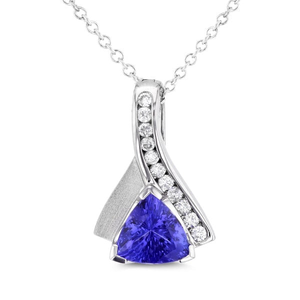 14k White Gold  Trillion-cut Tanzanite 1 7/8ct TGW and Diamond 1/6ct TDW Pendant Necklace