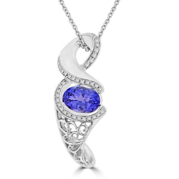 14K White Gold 2.08cts Tanzanite and Diamond 0.17cts Pendant