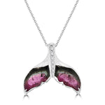 14k White Gold 3 1/3ct Natural Tourmaline and Diamond Whale Tail Necklace