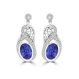 18K White Gold Tanzanite 3.20cts and Diamond 0.27cts TDW (SI1-VS, G-H) Dangling Earrings