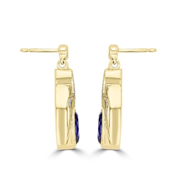 18K Yellow Gold Tanzanite 3.20cts and Diamond 0.27cts TDW (SI1-VS, G-H) Dangling Earrings