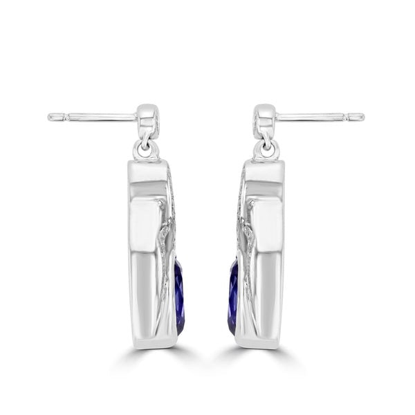 18K White Gold Tanzanite 3.20cts and Diamond 0.27cts TDW (SI1-VS, G-H) Dangling Earrings