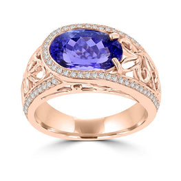 18K Rose Gold Tanzanite 3.62cts and Diamond 0.32ct TDW (SI1-VS, G-H) Ring