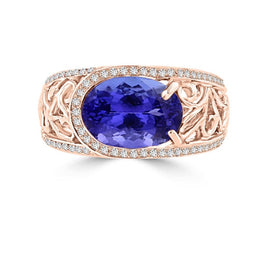 18K Rose Gold Tanzanite 3.62cts and Diamond 0.32ct TDW (SI1-VS, G-H) Ring