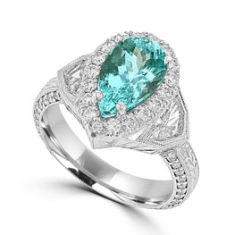 18K White Gold , GIA certified Paraiba Tourmaline 2.74cts & Diamond Ring