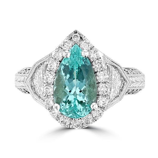 18K White Gold , GIA certified Paraiba Tourmaline 2.74cts & Diamond Ring