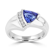 18k White Gold Trillion-cut Tanzanite and 1/10ct TDW Diamond Ring
