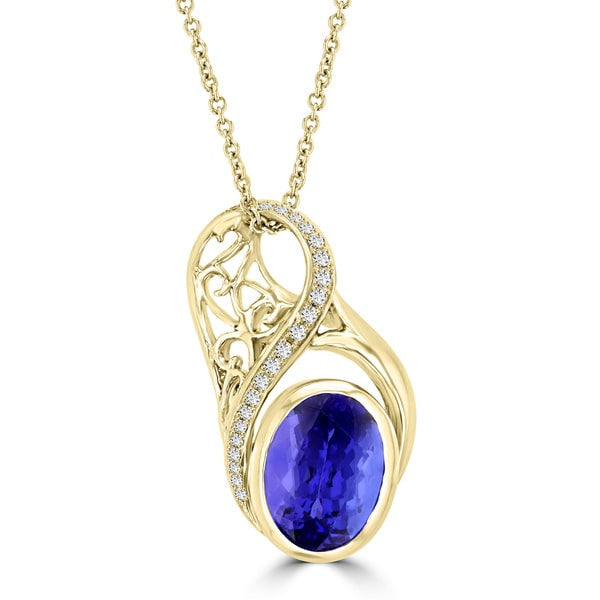 18K Yellow Gold Oval Tanzanite 5.53cts and Diamond 0.18cts Necklace (SI1-VS, G-H)