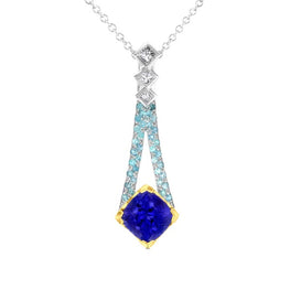 18k Two-tone Gold 2 7/8ct TGW Cushion-cut Tanzanite and 1/3ct TDW Diamond Pendant