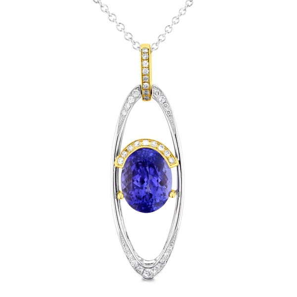 18k Two-tone Gold 3 1/2ct TGW Pear-cut Tanzanite and 1/4ct TDW Diamond Pendant