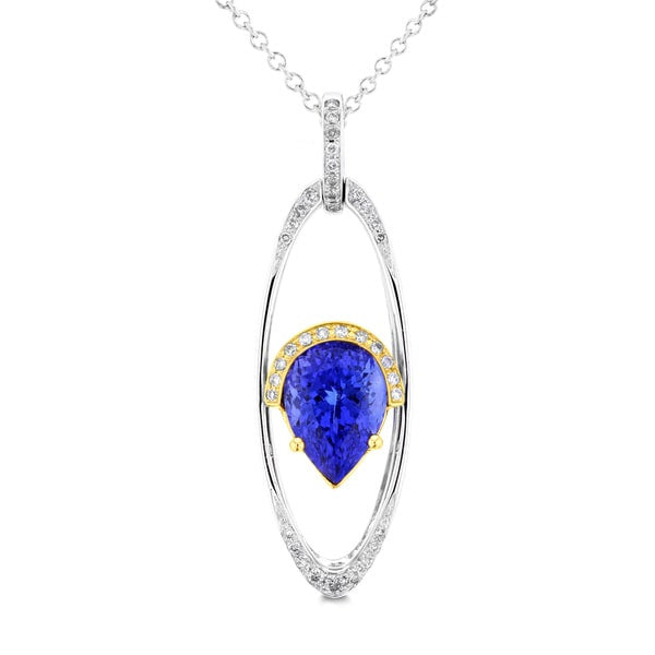 18k Two-tone Gold 3 5/8ct TGW Pear-cut Tanzanite and 1/4ct TDW Diamond Pendant