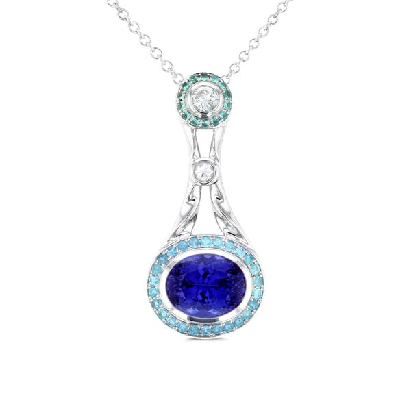 18k White Gold 3 5/8ctw TDW Pear-cut Tanzanite, Paraiba 2/5 ctw & Diamond 1/4ct TDW Pendant (SI1-SI2, G-H)