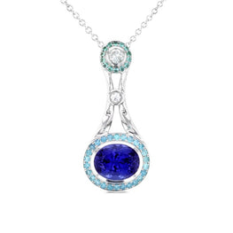 18k White Gold 3 5/8ctw TDW Pear-cut Tanzanite, Paraiba 2/5 ctw & Diamond 1/4ct TDW Pendant (SI1-SI2, G-H)