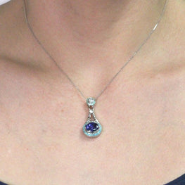 18k White Gold 3 5/8ctw TDW Pear-cut Tanzanite, Paraiba 2/5 ctw & Diamond 1/4ct TDW Pendant (SI1-SI2, G-H)