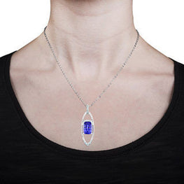 18k White Gold 5 1/4ct TGW Elongated Cushion-cut Tanzanite and Diamond Accent Pendant (G-H, SI1-SI2)