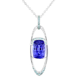 18k White Gold 5 1/4ct TGW Elongated Cushion-cut Tanzanite and Diamond Accent Pendant (G-H, SI1-SI2)