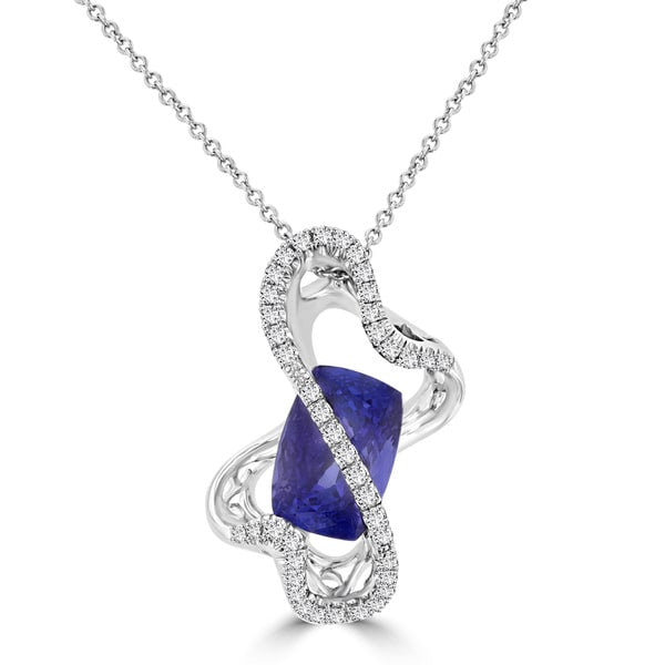 18K Yellow Gold Cushion Tanzanite 6.80cts and Diamond 0.50cts (SI1-VS, G-H) Pendant/Necklace