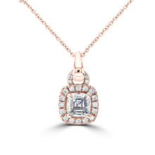 14k Asscher Cut Halo Pendant