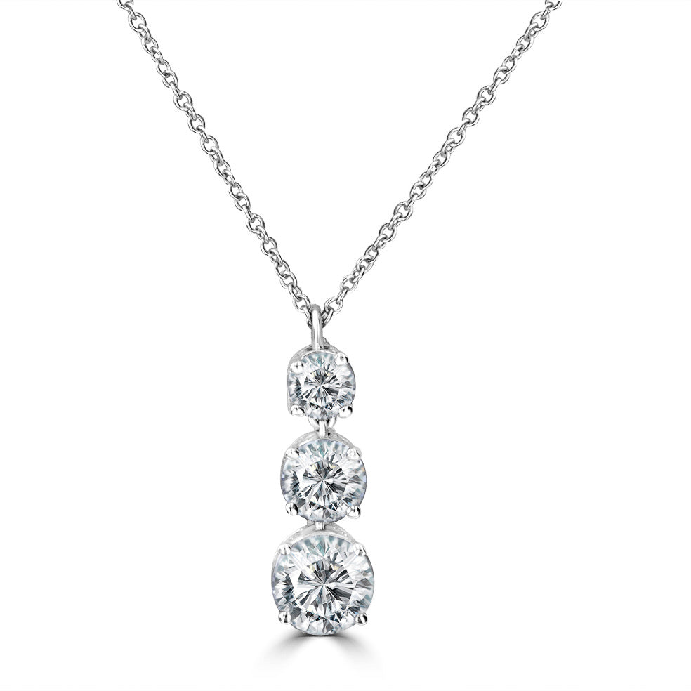 14k Three-Stone Drop Diamond Necklace