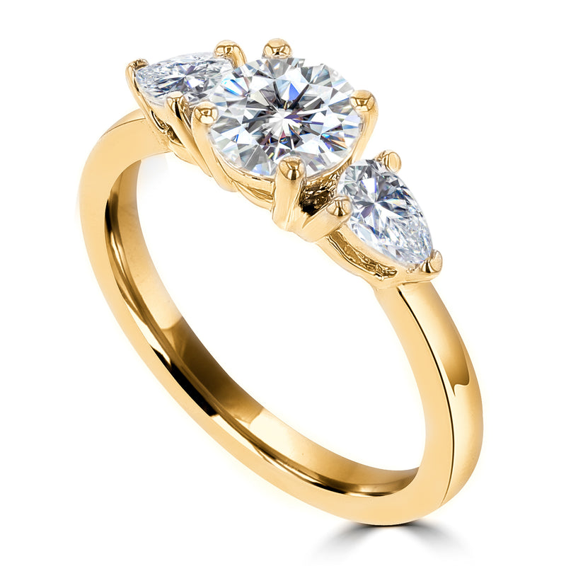 1.3ct TDW Three Stone Diamond Ring with Pear Cut Stones 14 Karat Gold Ring