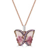14k Rose Gold Natural Tourmaline 2 3/4ct and Pink Sapphire Butterfly Necklace